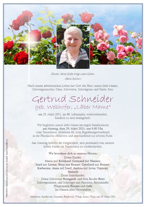 Todesanzeige Gertrud Schneider Trauer Link