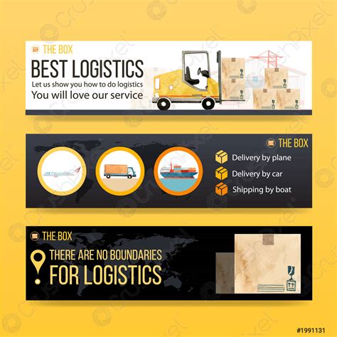 Logistics Banner Design With Watercolor Painting Of Box, Car, Plane ...