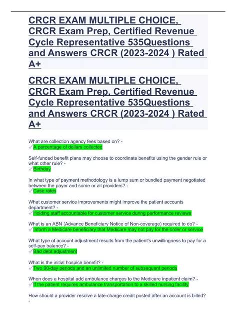 Crcr Exam Multiple Choice Crcr Exam Prep Certified Revenue Cycle