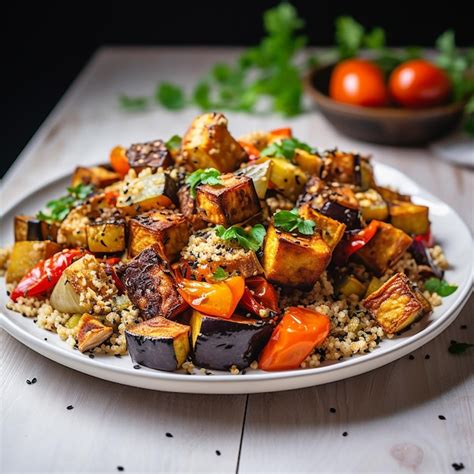 Premium Photo Harmony On A Plate Roasted Vegetables With Quinoa And Tofu