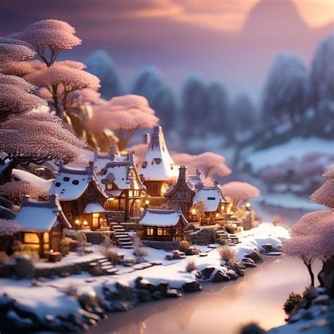 Rustic Village Scene Illuminated By An Ethereal Heavenly Glo By