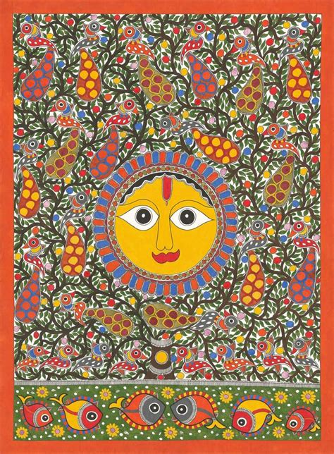 Madhubani Painting Sun Painting By Sarita Devi Saatchi Art