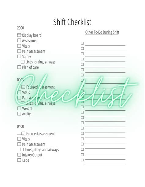 Shift Checklist For Nurses Etsy