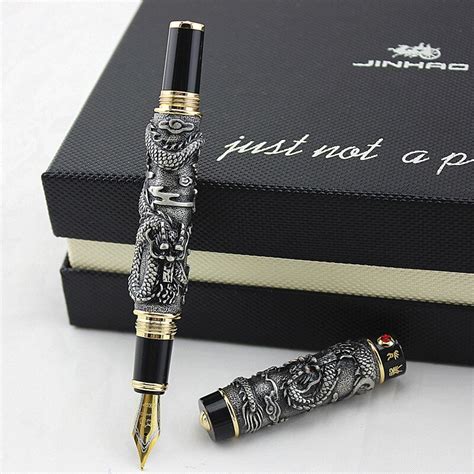 Jinhao pluma estilográfica de Metal gris con doble Dragón pluma