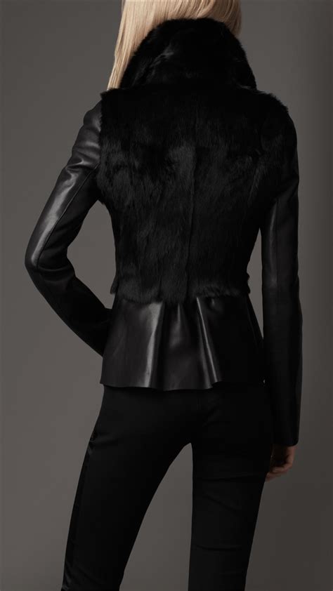 Lyst Burberry Fur Trim Peplum Leather Jacket In Black