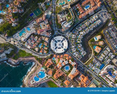 Aerial View Of Costa Adeje Hotels And Resorts With Plaza Del Duque