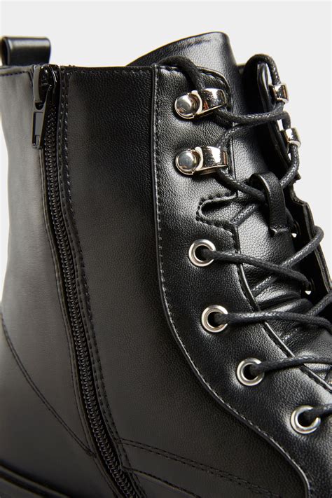 Black Vegan Leather Lace Up Combat Boots In Extra Wide Fit Long Tall