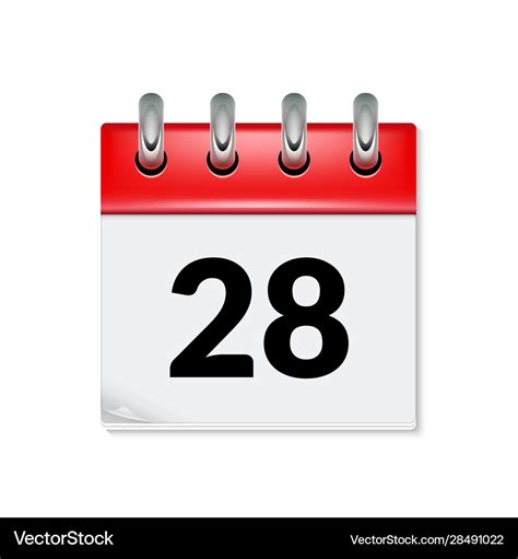 Calendar icon with date 28 day month flat agenda Vector Image