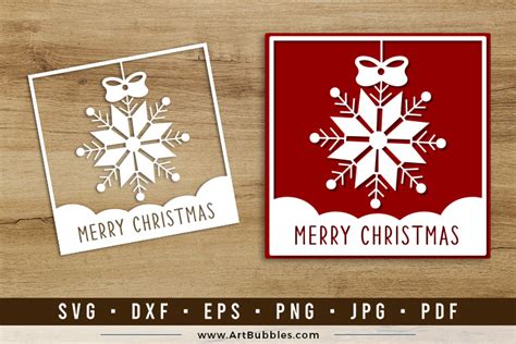 Merry Christmas Card Paper Cut Template Svg Artbubbles