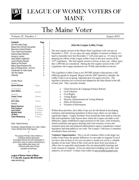 League Of Women S Voters Guide Maine Barry Carmela