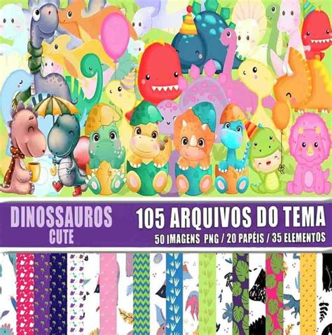 Kit Digital Dinossauro Cute Kit Elo Produtos Especiais