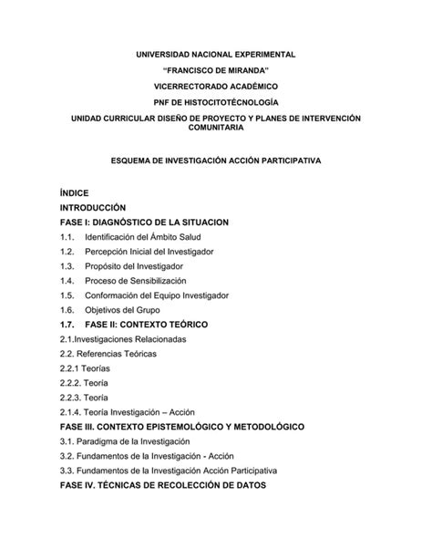 Esquema De Proyecto De Investigacion Accion PDF