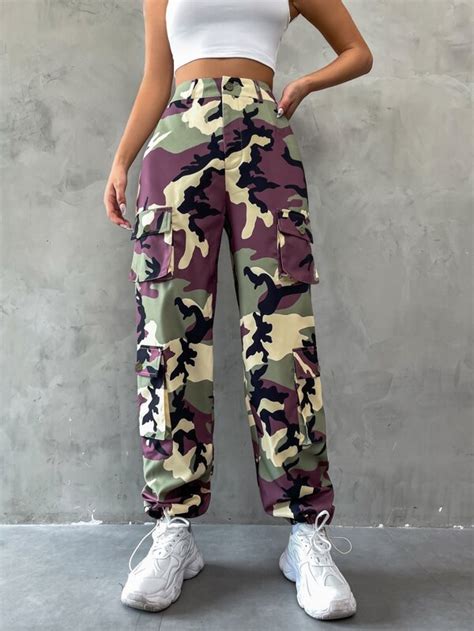 Shein Coolane Pantalones Cargo Con Estampado De Camuflaje Con Bolsillo