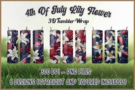 Th Of July Lily Flower Tumbler Wrap By Zemira Thehungryjpeg