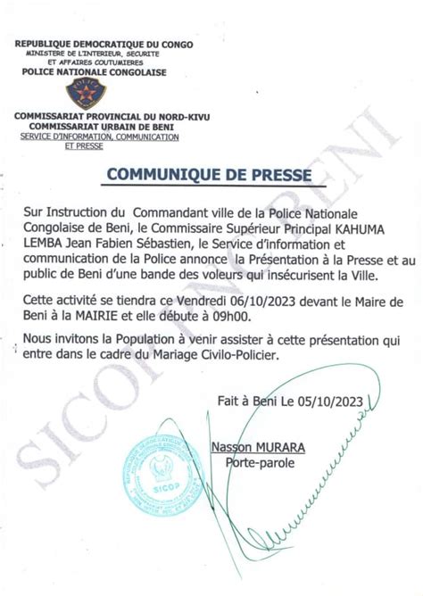 Nord Kivu La Police Nationale Congolaise De Beni Annonce La