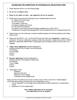 Fillable Online Tcd Application Form Trinity College Dublin Tcd Fax