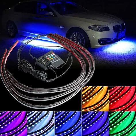 4x Waterproof RGB 5050 SMD Flexible LED Strip Under Car Tube Underglow