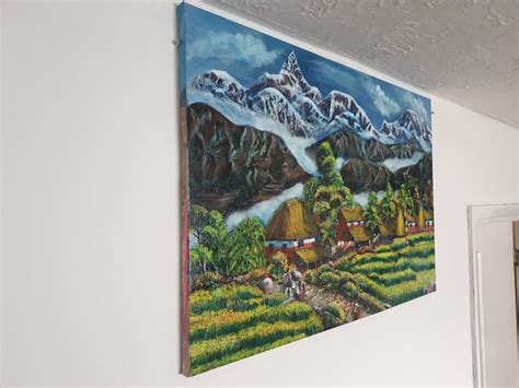 Village Near Pokhara Nepalese Acrylic Landscape Painting