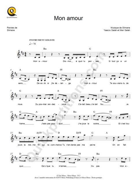 Mon Amour Leadsheet Sheet Music From Slimane