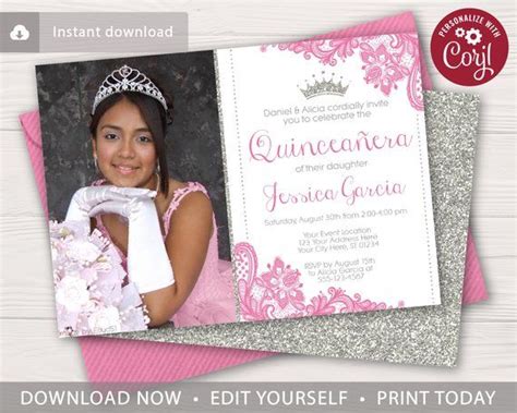 Quinceanera Invitation Editable Princess Quincea Era Invitation