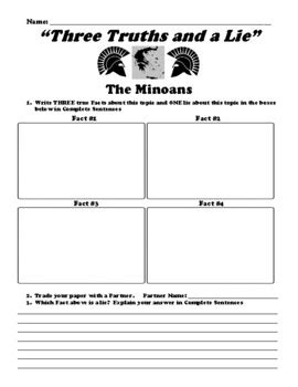 The Minoans Three Truths A Lie Udl Worksheet By Northeast Education