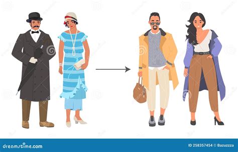 Man and Woman Evolution Fashion Trend Vector Stock Vector ...