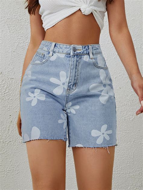 Light Wash Collar Denim Floral Straight Leg Embellished Non Stretch