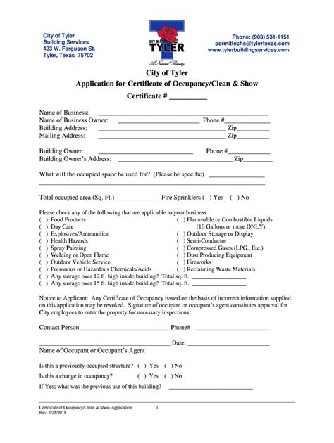 2018 Form Tx Application For Certificate Of Occupancyclean And Show