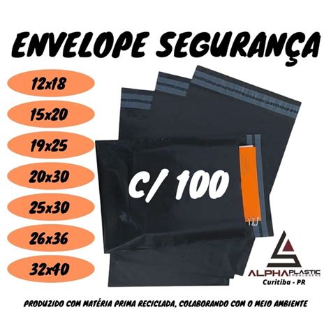 Kit 100 Envelope de Segurança Plástico Preto 12x18 15x20 19x25