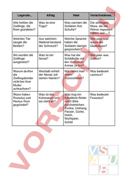 Arbeitsblatt Römer Geschichte Altertum