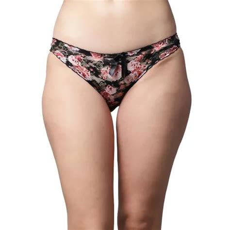 Buy Prettycat Women Black Floral Print Lace Low Rise Sexy Bikini Panty