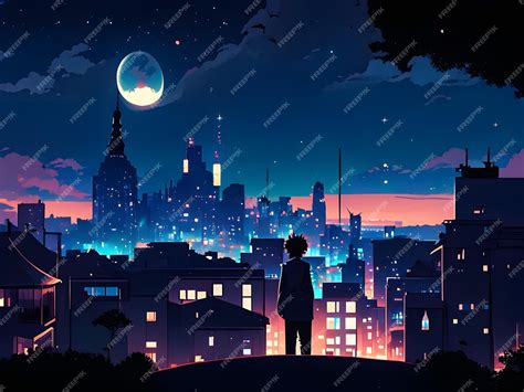 Premium Photo | Silhouette anime cityscape scenery in the night