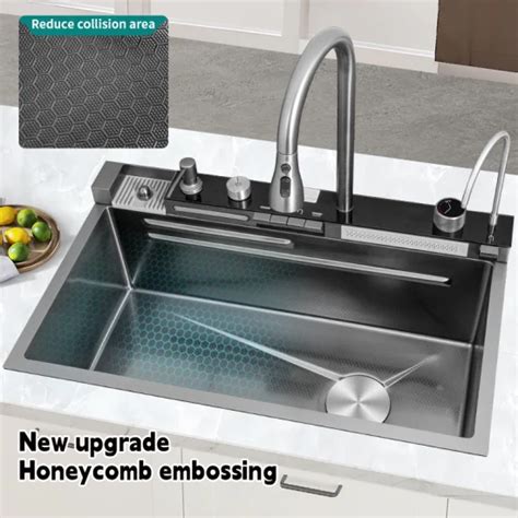 Smart Black Nano Whale Waterfall Single Slot Honeycomb Washbasin For