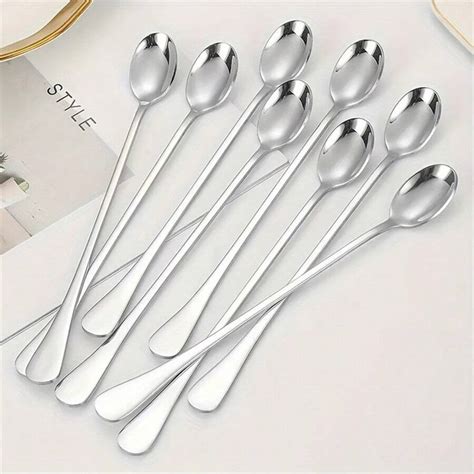 8pcs Stainless Steel Long Handle Ice Tea Spoon Coffee Spoon Ice Cream