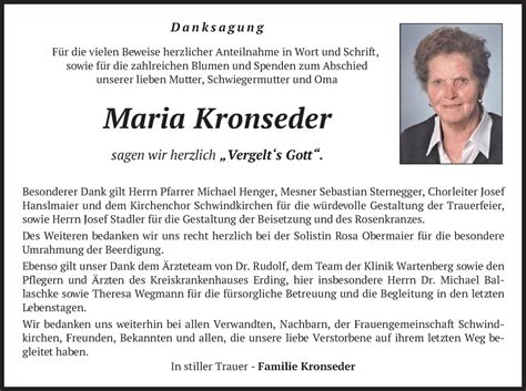 Traueranzeigen Von Maria Kronseder Trauer Merkur De