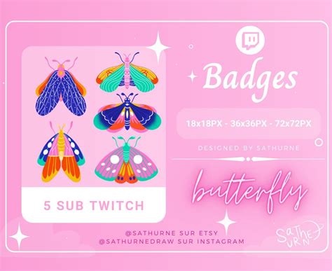 5 Butterflies Sub Twitch Badges Sub Badge Twitch Papillon Butterfly