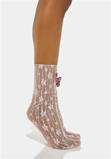 Floral Lace Butterfly Socks Light Pink Dolls Kill