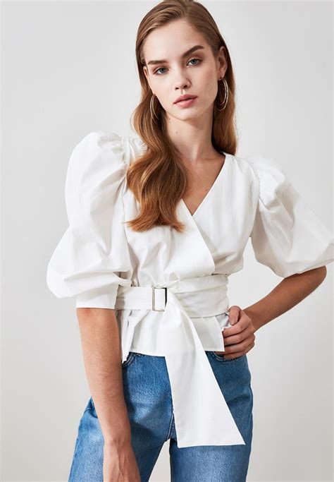 Tied Detailed Blouse Ecru Trendyol Blouses Superbalist