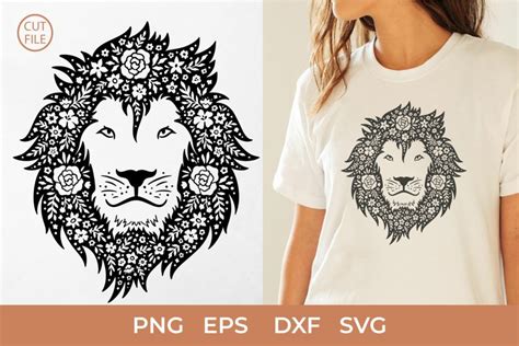 Boho Lion Face SVG Floral Lion Head Silhouette SVG Roses