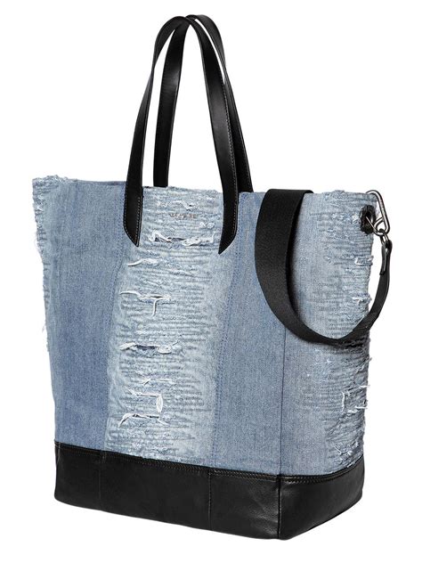 Diesel Ripped Denim Tote Bag W Leather Details In Blue Lyst