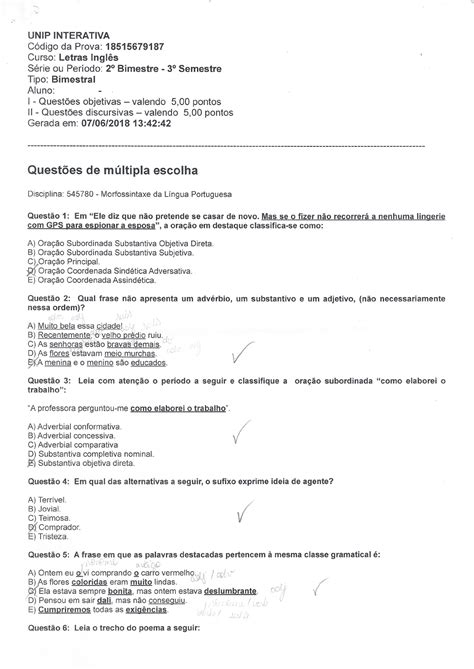 Prova de Morfossintaxe da Língua Portuguesa Morfossintaxe da Língua