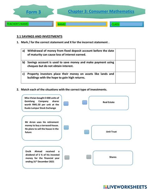 Chapter 3 Consumer Mathematics Mathematics Form 3 Worksheet