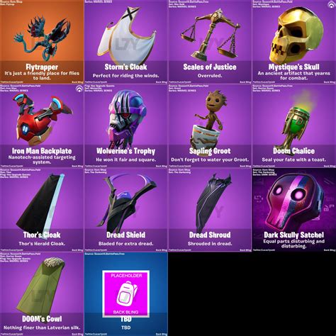 All skins, back blings, harvesting tools, emotes, sprays, and cosmetics ...