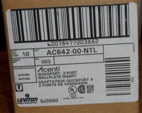 C Leviton Acenti Ac Ntl Wallplate Port Insert Qty For