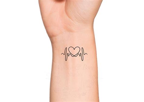 Heart EKG Heartbeat Love Symbol Outline Temporary Tattoo - Etsy