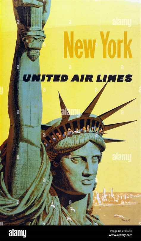 Vintage Travel Poster United Air Lines New York Advertising Poster