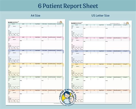 6 Patient Nurse Report Sheet, Med Surg Report Sheet, Nursing ICU, Nurse