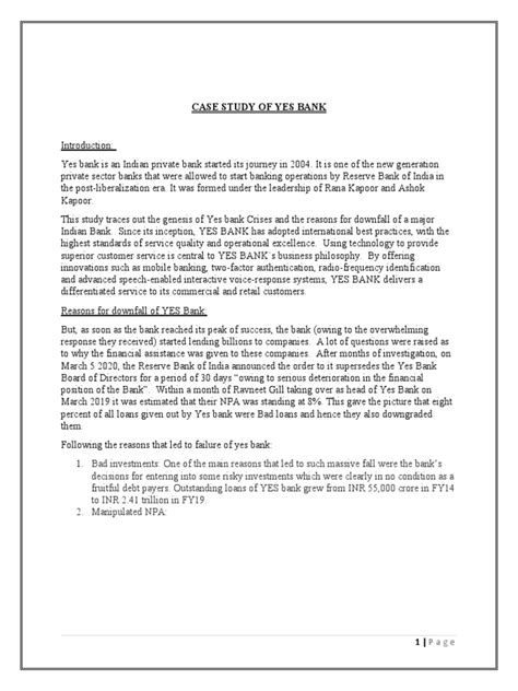 Case Study On Yes Bank Pdf Banks Reserve Bank Of India