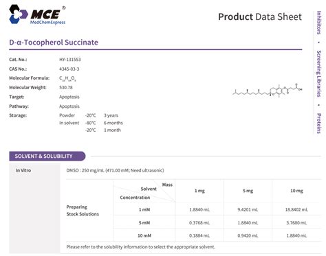 D α 生育醇琥珀酸酯 D α Tocopherol Succinate CAS 249921 19 5 MCE貨號HY 131553