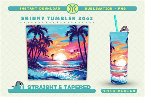 Sunset Beach 20oz Skinny Tumbler Wrap Graphic By Ymckdesignstudio